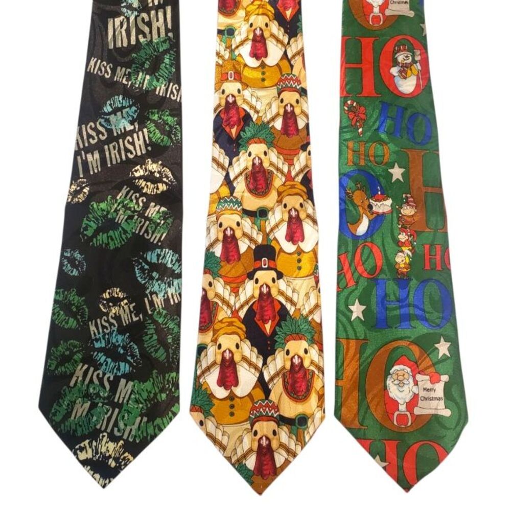 Holiday Ties #63B - Lot of 3 Novelty Neckties Christmas Thanksgiving St. Patrick